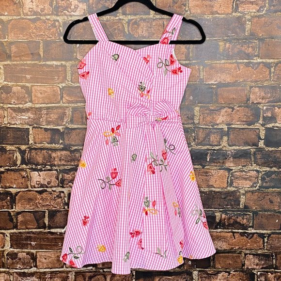 Rare Editions Other - Rare Editions Retro Gingham Floral Dress Girls Size 12 Sleeveless Embroidered
